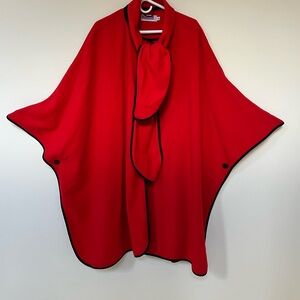 Vintage Red Wool Cape with Black trim ~ Highland Home Industries ~ British Isles